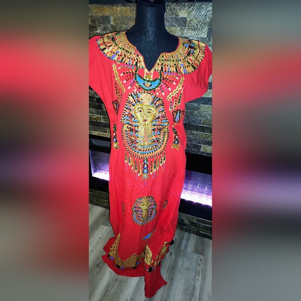 Red Egyptian Pharaoh Kaftan Long Dress Size S/M
